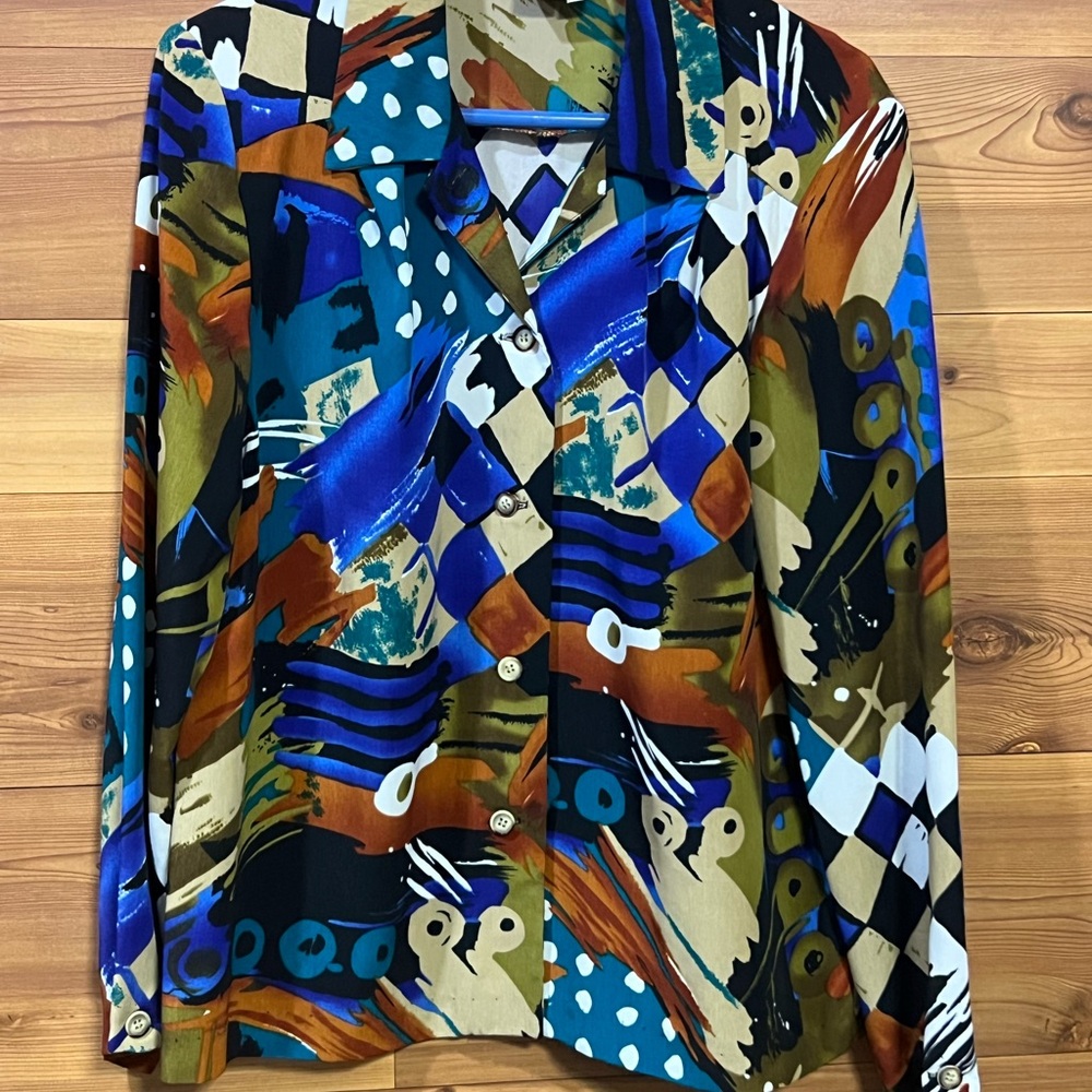 Vintage Colorful Abstract Button-Up Shirt